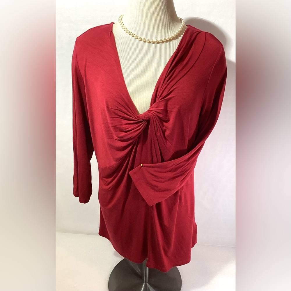 Michael Kors Woman’s Top Size L Color Red Front Knot 3/4 Sleeves Pullover Knit